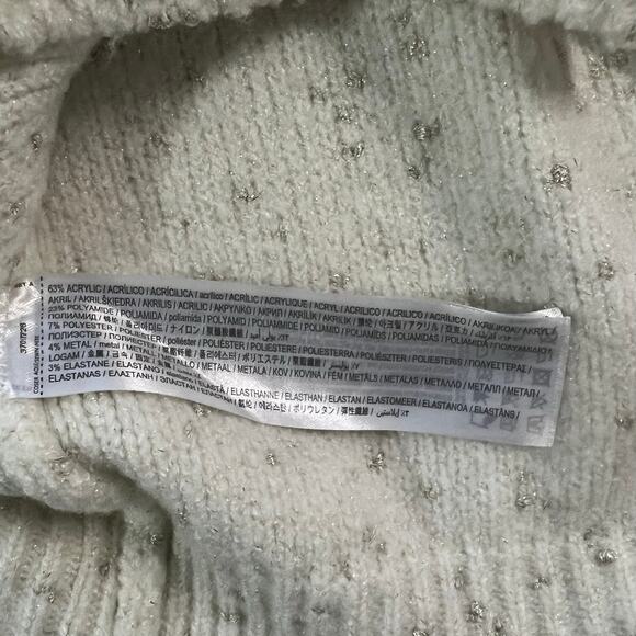 MNG Textured Metallic Speckled Cream Round Neck Oversized Knit Sweater Small - Picture 13 of 13